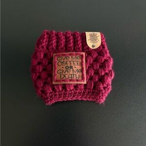 Handmade Knit Coffee Cozy - Burgundy